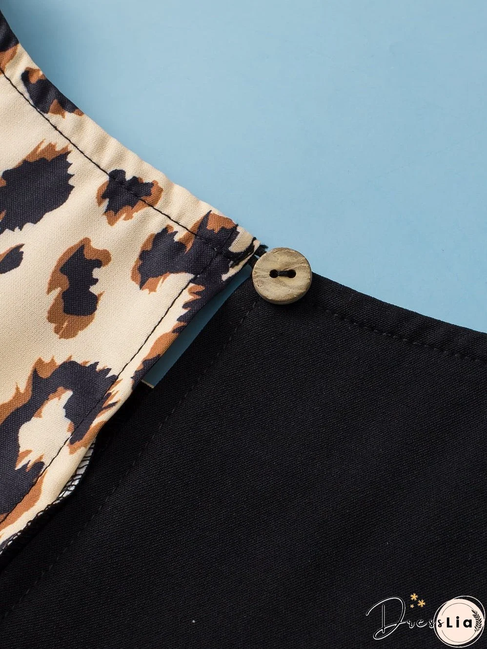 Elegant Black Leopard Ruffle Sleeve Plus Size Top