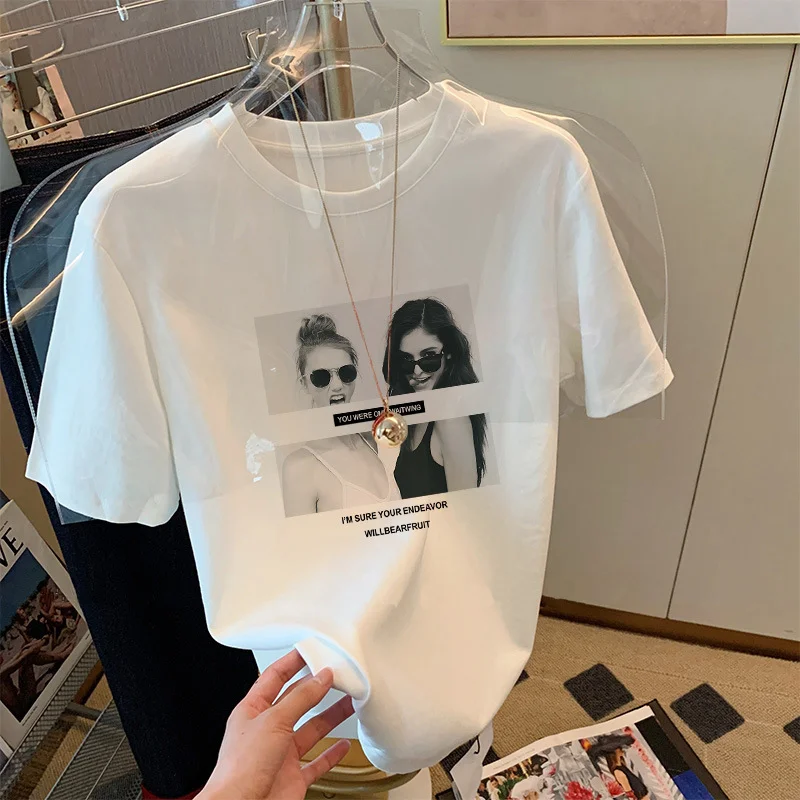 Ueong Short-Sleeved T-Shirts Are Fashionable For Women And Show Slim White Blouses In Spring, Autumn And Winter