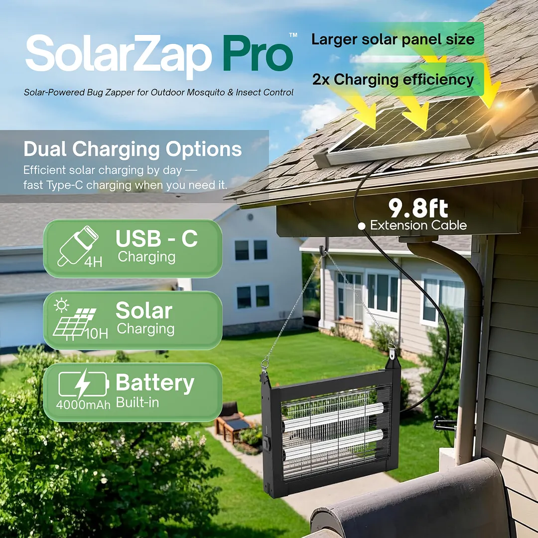 SolarZap Pro &ndash; Solar-Powered Waterproof Bug Zapper for Outdoor Mosquito & Insect Control