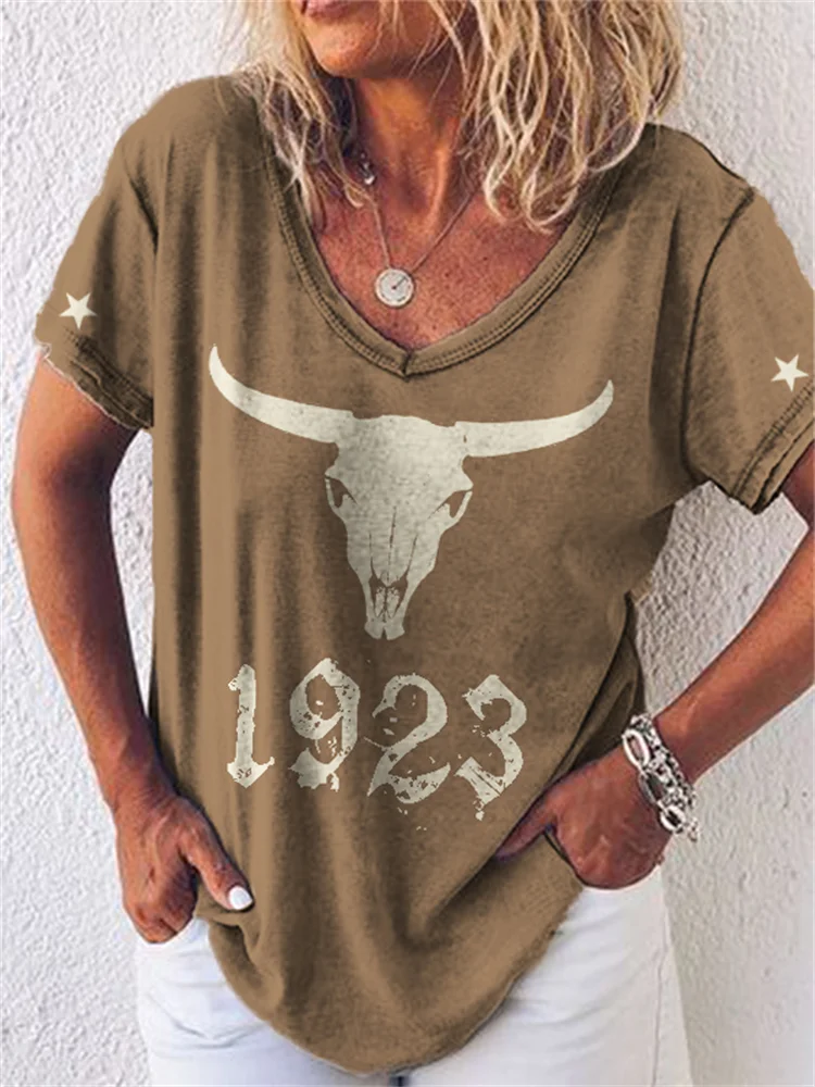 Bull Skull 1923 An Origin Story V Neck T Shirt