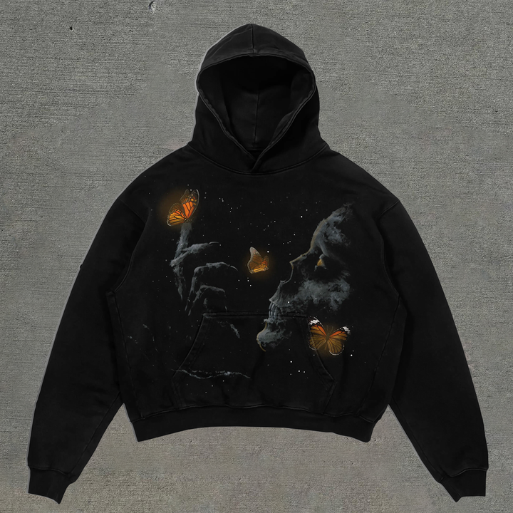 Vintage Butterfly And Skull Print Hoodie