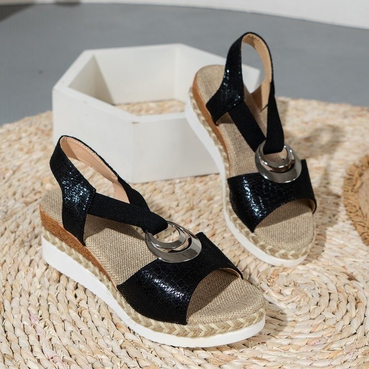 Mature Women Platform Wedge Peep Toe Roman Sandals