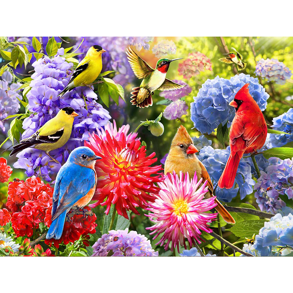 

40*30CM-Round Drill Diamond Painting-Bird Flowers, 501 Original