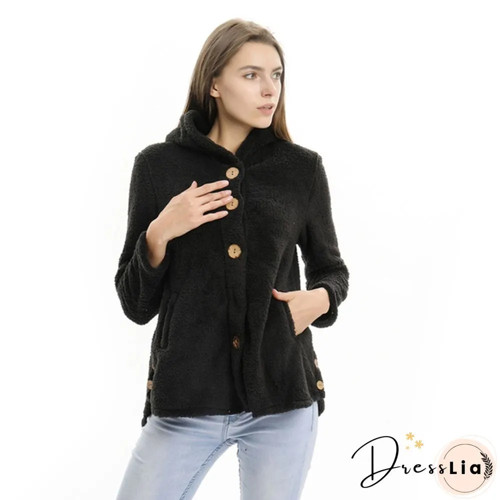 Warm Womens jacket Autumn & Winter Casual Decoration Fleece Hooded Coat Loose Fit Soft