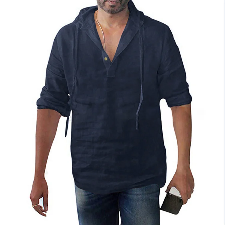 BrosWear Men's Plain Casual Hooded Long Sleeve  Shirt