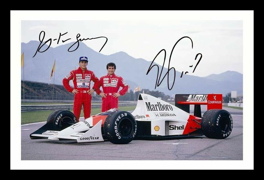 Alain Prost & Ayrton Senna Autograph Signed & Framed Photo Poster painting