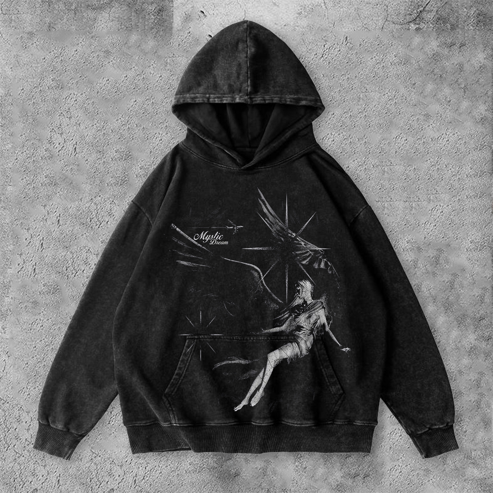 Contrast Color Unisex Angel Graphic Washed Hoodie - SOPULA