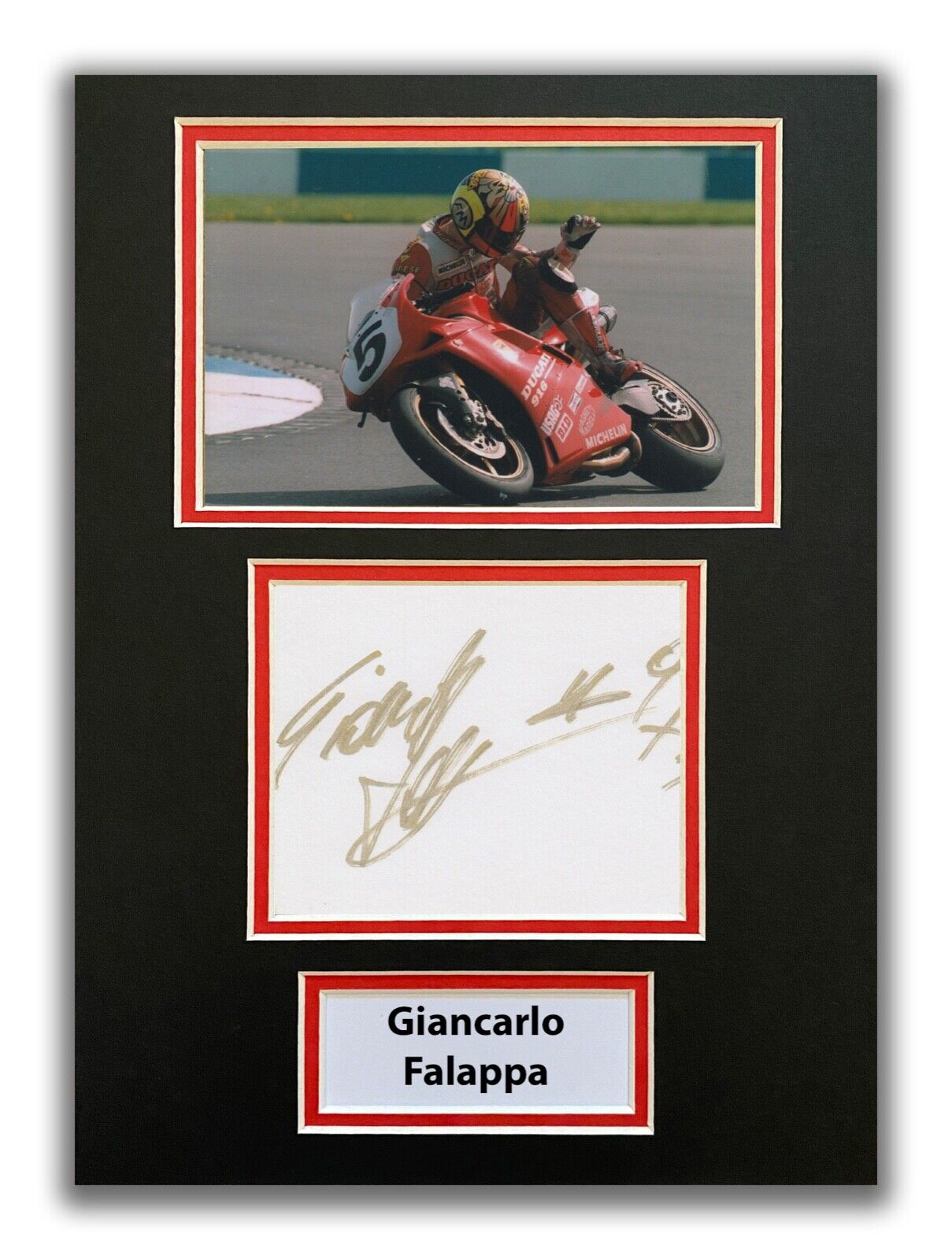 GIANCARLO FALAPPA HAND SIGNED A4 MOUNTED Photo Poster painting DISPLAY - DUCATI - AUTOGRAPH 1.