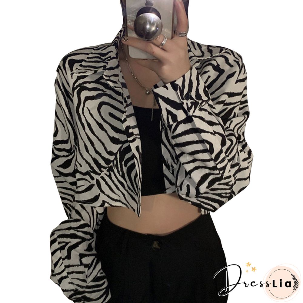 Striped Streetwear Korean Fashion Cropped Jackets Autumn Long Sleeve Turn Down Collar Bomber Jacket Womens Outwear