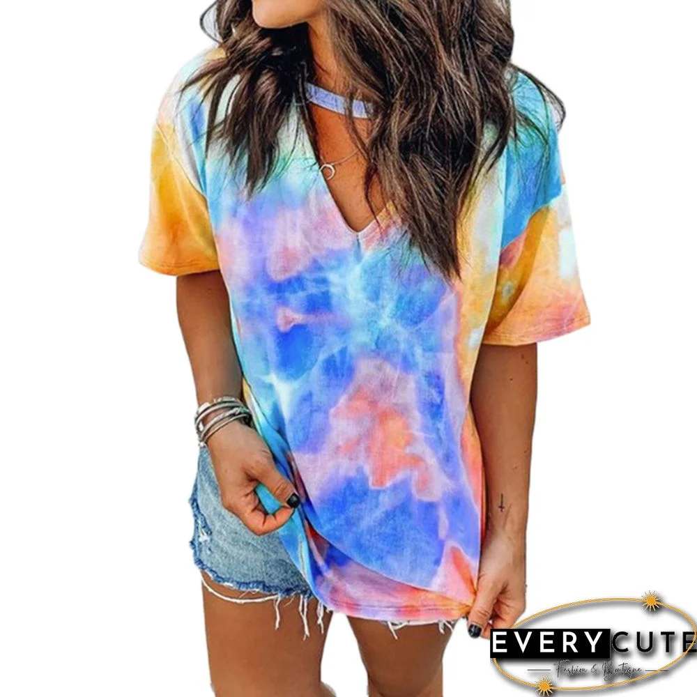 Yellow Tie Dye Hollow-out T-shirt