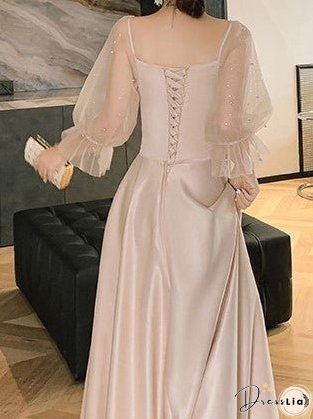 Satin French Evening Dress Bridesmaid Dress