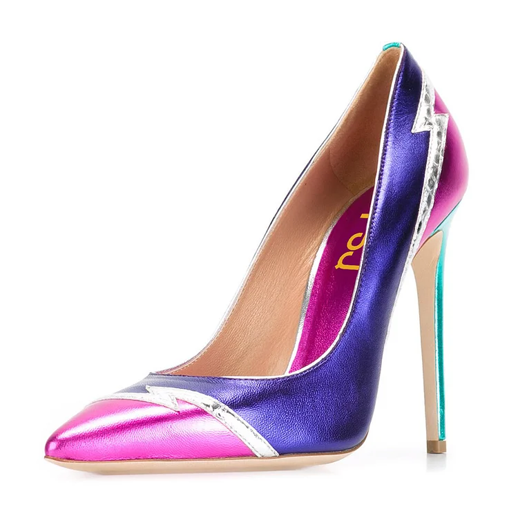 Multi-color Stiletto Heels Pointy Toe Mirror Leather Pumps for Ladies |FSJ Shoes