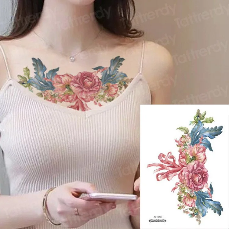 Waterproof Temporary Sticker Geometric dragonfly Sternum Tattoo Black Triangle Tattoos Body Arm Fake Tatoo Chains Sternal patch