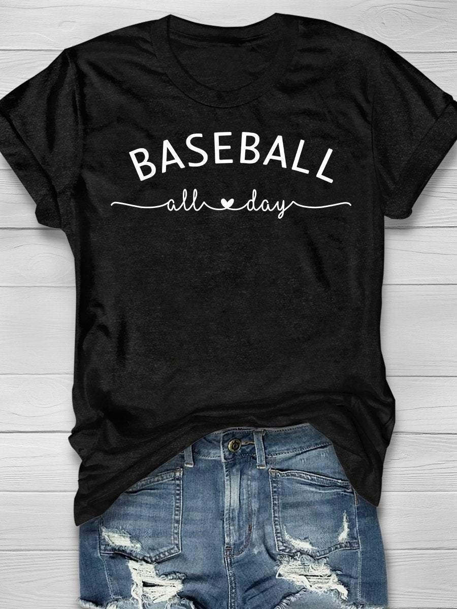 Baseball All Day Print Short Sleeve T-shirt