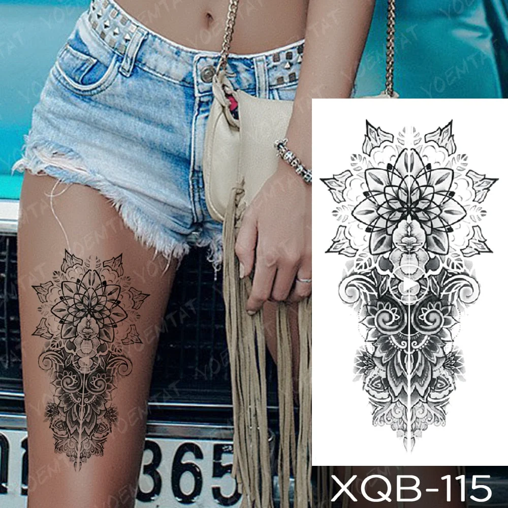 Waterproof Temporary Tattoo Sticker Line Rose Peony Snake Flash Tattoos Simple Flowers Body Art Arm Fake Sleeve Tatoo Women