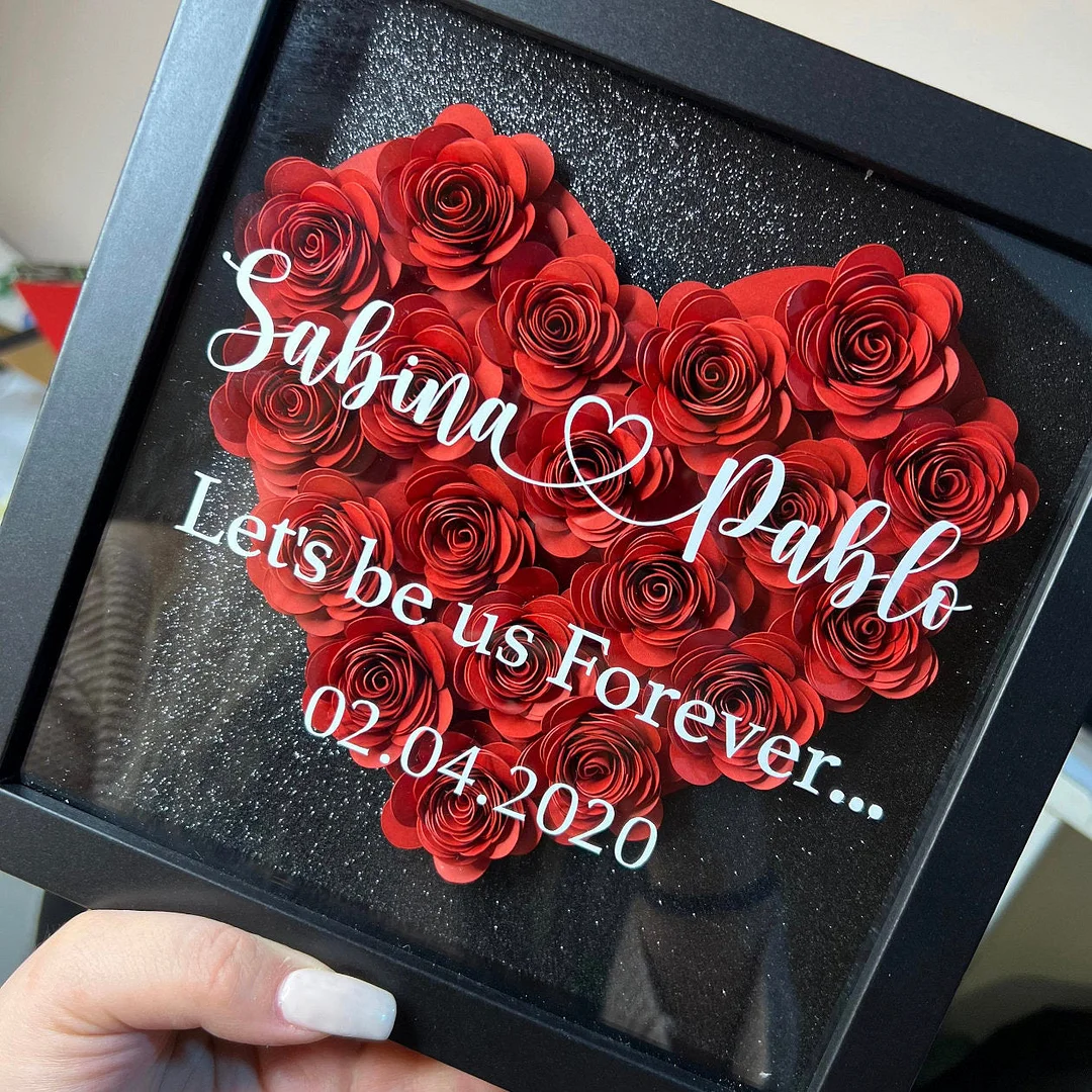 Custom Heart Flower Shadow Box with Text-give your love special gift