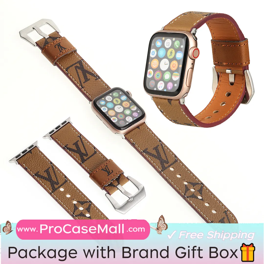 LV Genuine Leather Monogram Canvas Apple Watch Strap Checkerboard Canvas