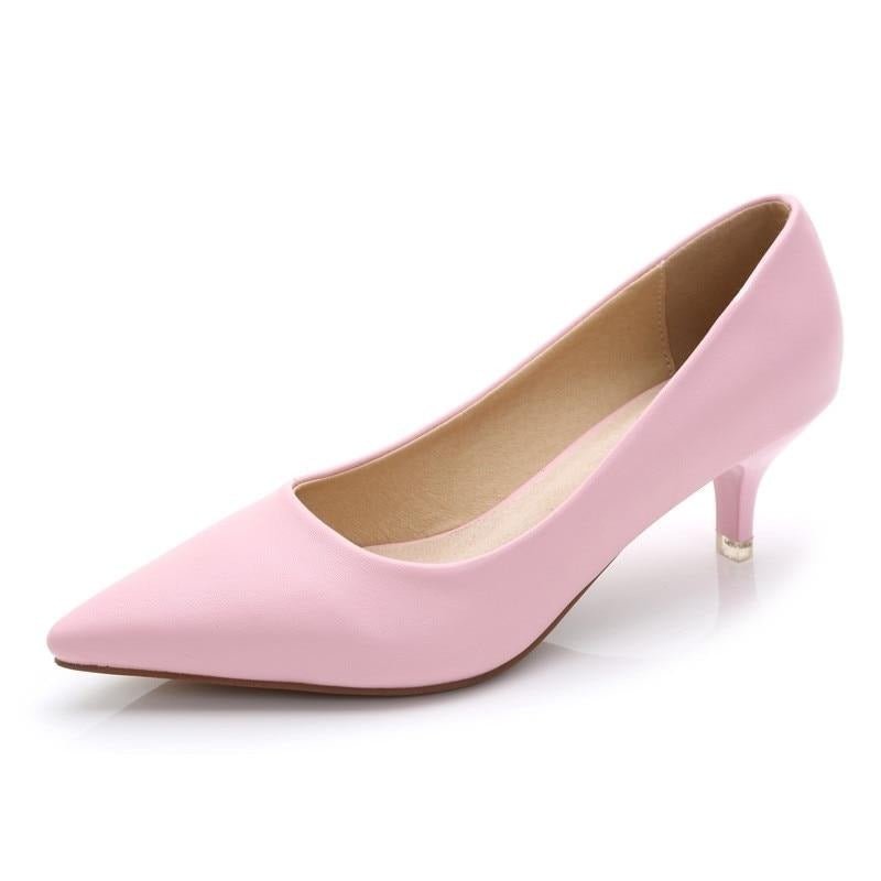 Women Med High Heels Pointed Toe Heeled Shoes Soft Leather Fashion Pumps