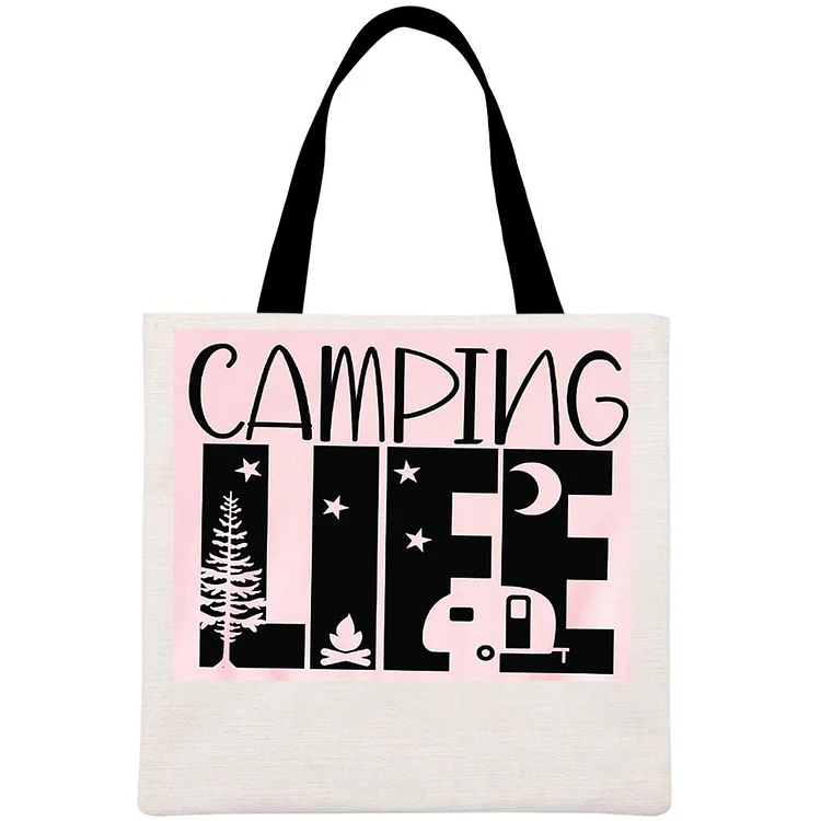 Camping Life Printed Linen Bag-Annaletters
