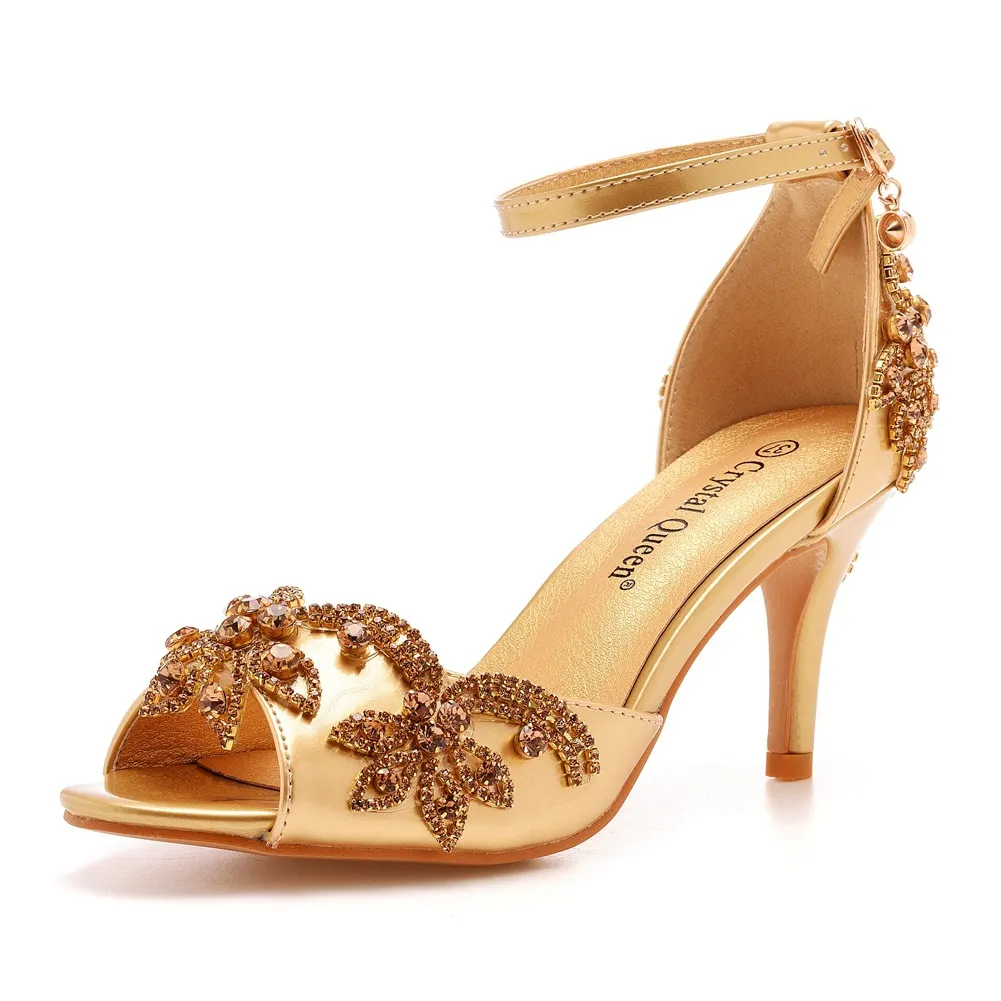 Breakj Breakj Cm Fish Mouth High Heel Sandals Shallow Mouth With Large-Size Round-Head High Heels Golden Water Drill Fine Sandals