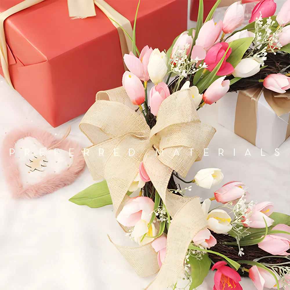 Two Tone Tulip Wreath Ornament  Door Hanging for Valentine's Day and Easter 