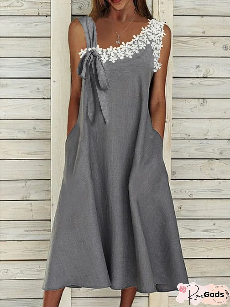 Elegant Lace Asymmetrical Neck Sleeveless Knitting Dresses