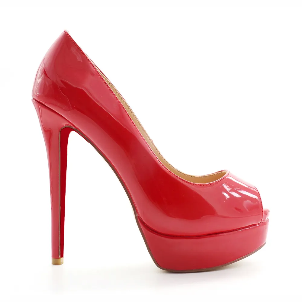 5.9" Platforms Sky High Heels Pumps Red Patent-vocosishoes