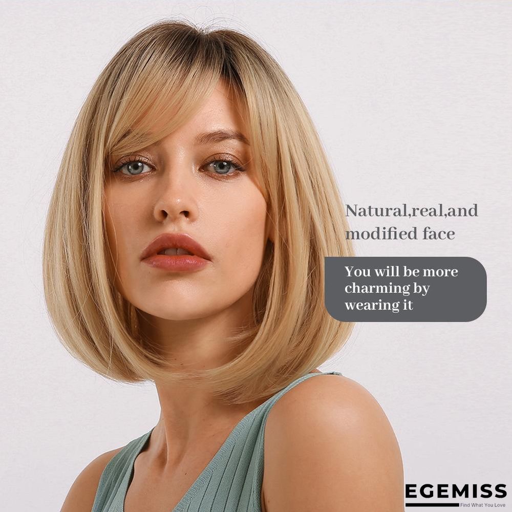 Dark Brown Short Bob Hair Wigs with Bangs Synthetic Wig | EGEMISS
