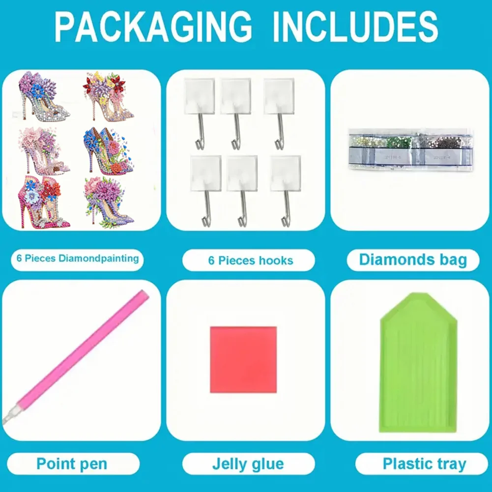 6Pcs Diamond Painting Hooks High Heel Diamond Art Craft Wall Hook for Home Decor