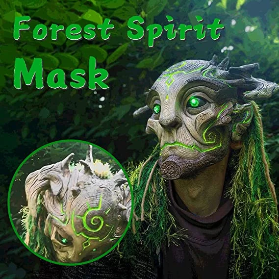 🎃49%OFF Early-Halloween Flash Sale❗Forest Spirit Mask Halloween Mask with Green Light Eyes
