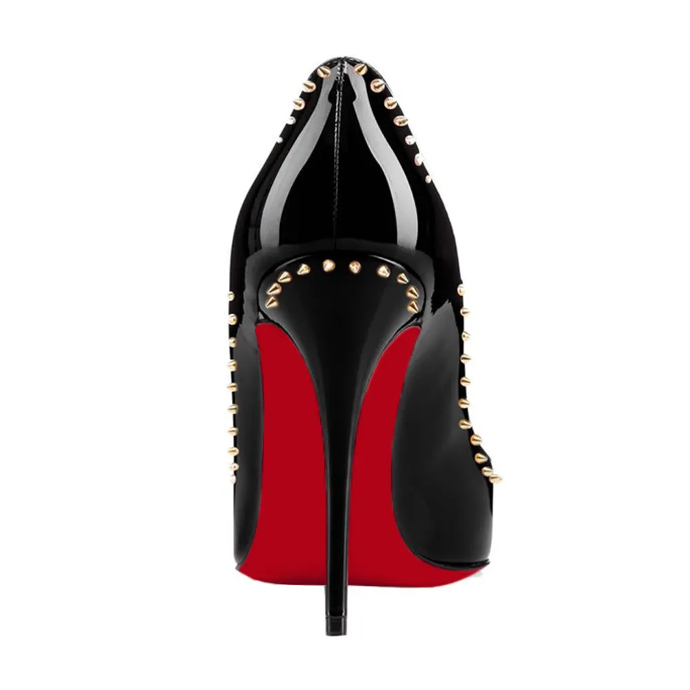 100mm Women's High Heels Red Soles Pumps Party Stilettos With Rivets-vocosishoes