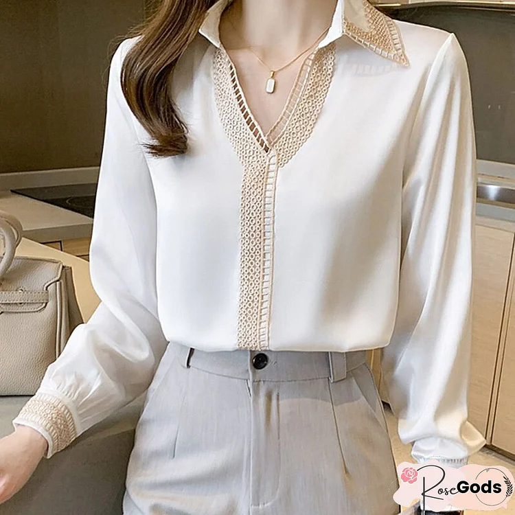 Autumn Fashion Elegant White Blouse Women V Neck Long Sleeve Shirts Chiffon Hollow Out Lady Blouse Korean Casual Tops New