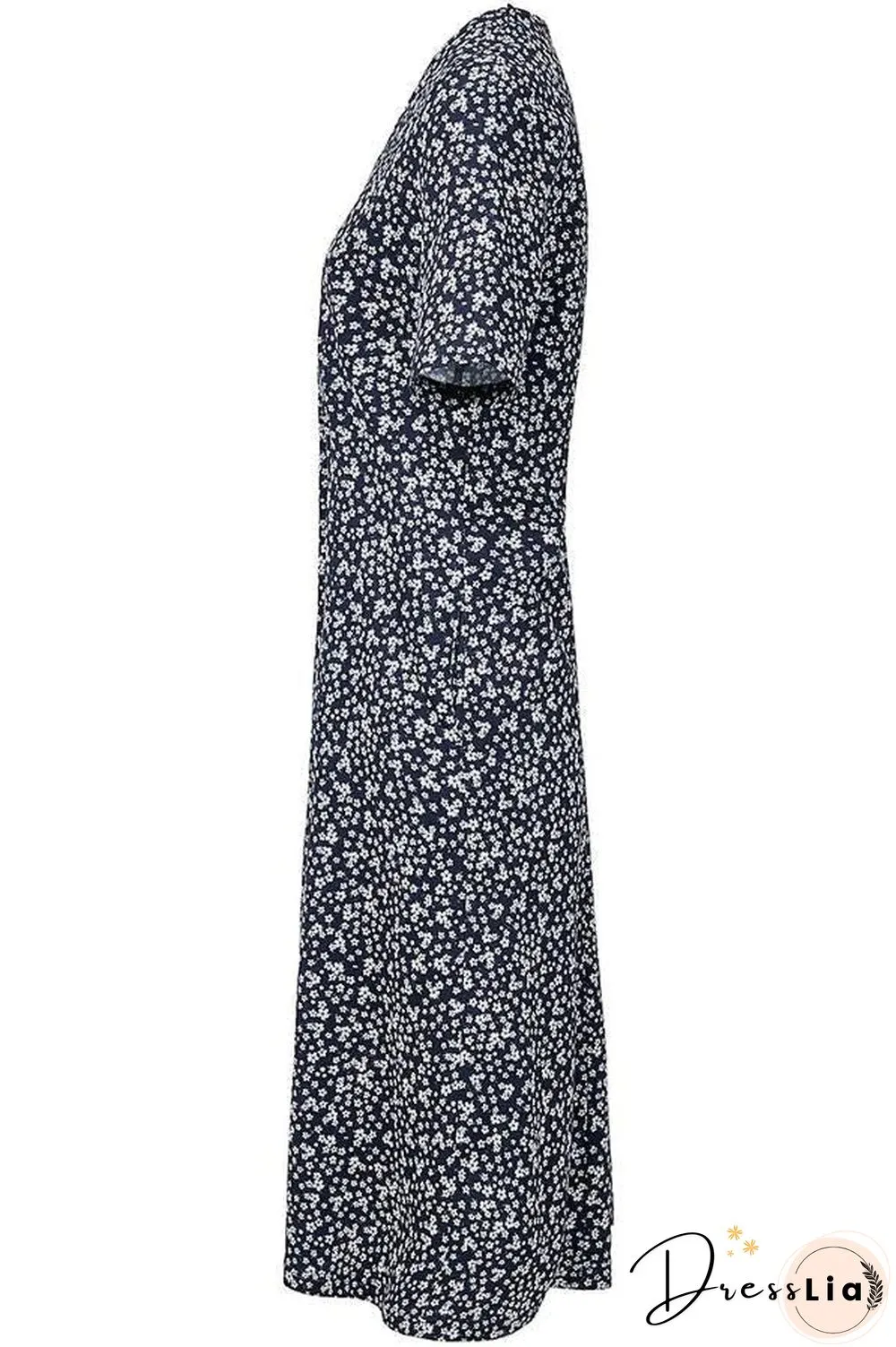Casual Floral Print Short Sleeves Pockets Midi Dress