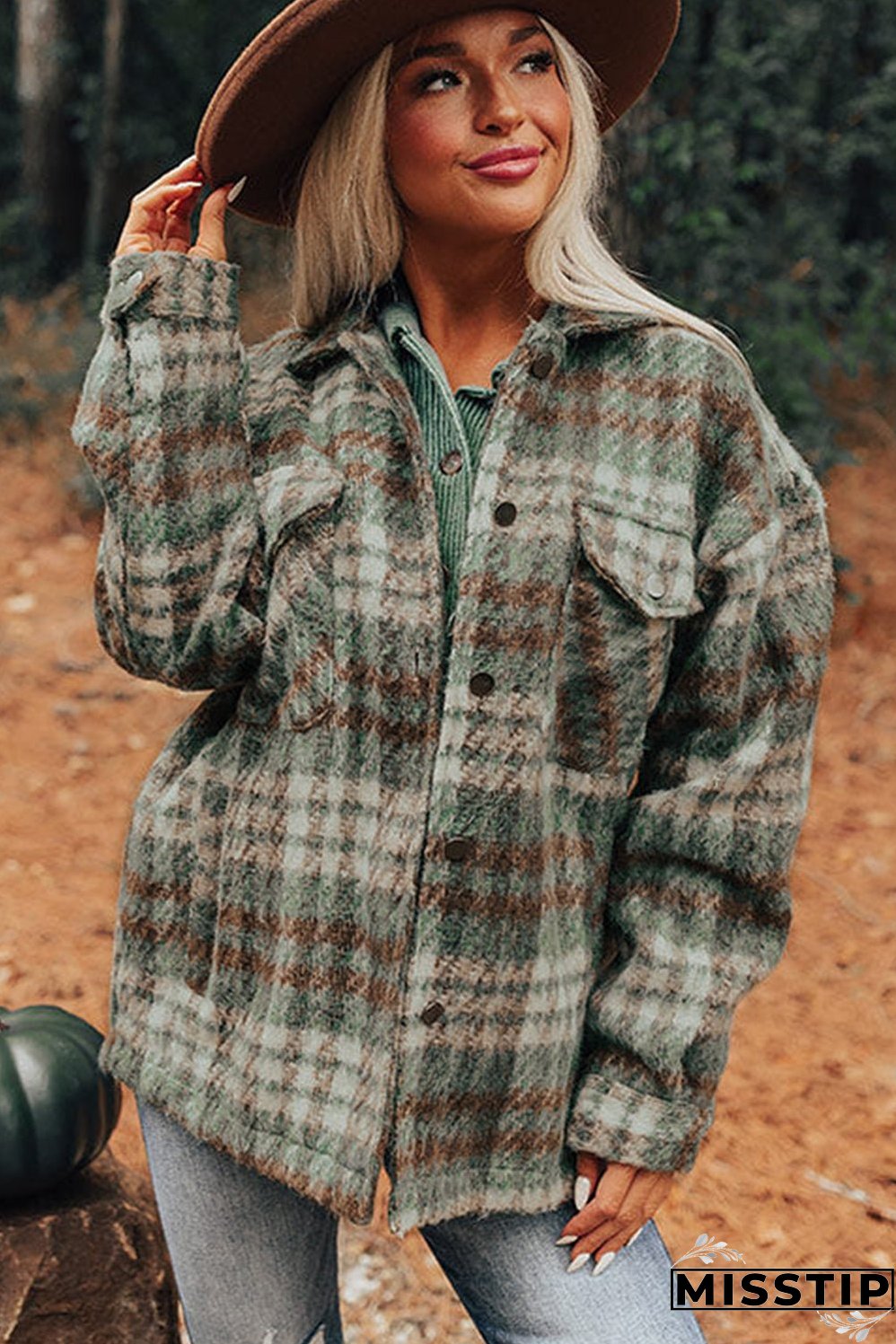 Plus Size Soft Plaid Button Down Jacket
