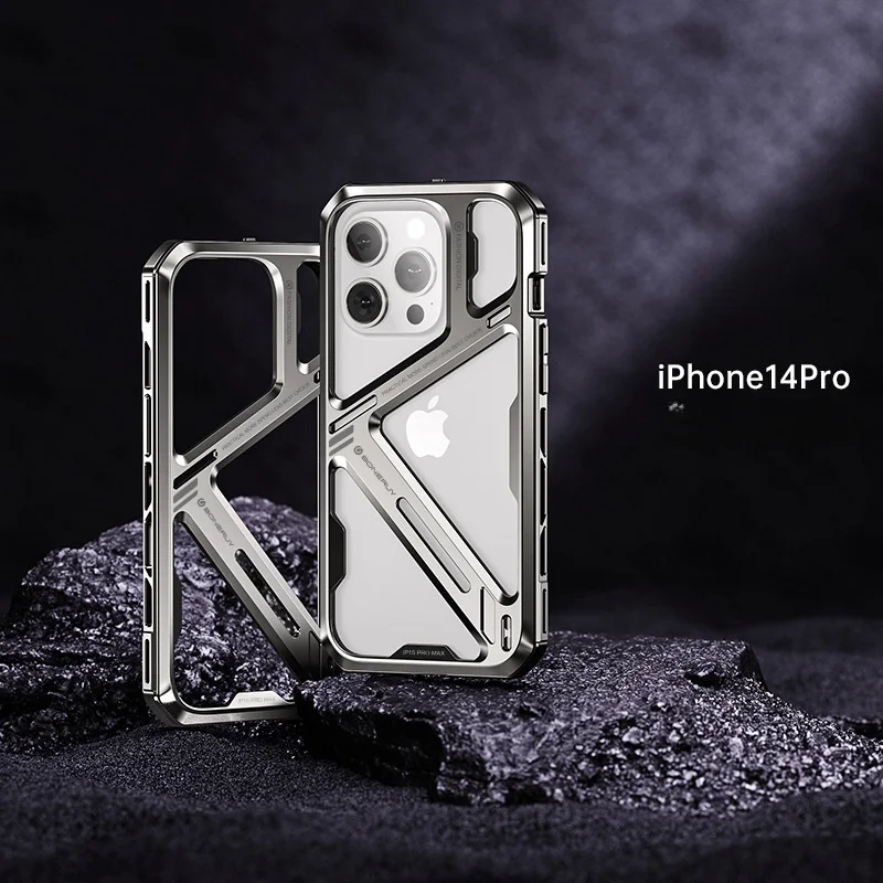 iPhone14/15 titanium alloy hollow all-inclusive mobile phone case