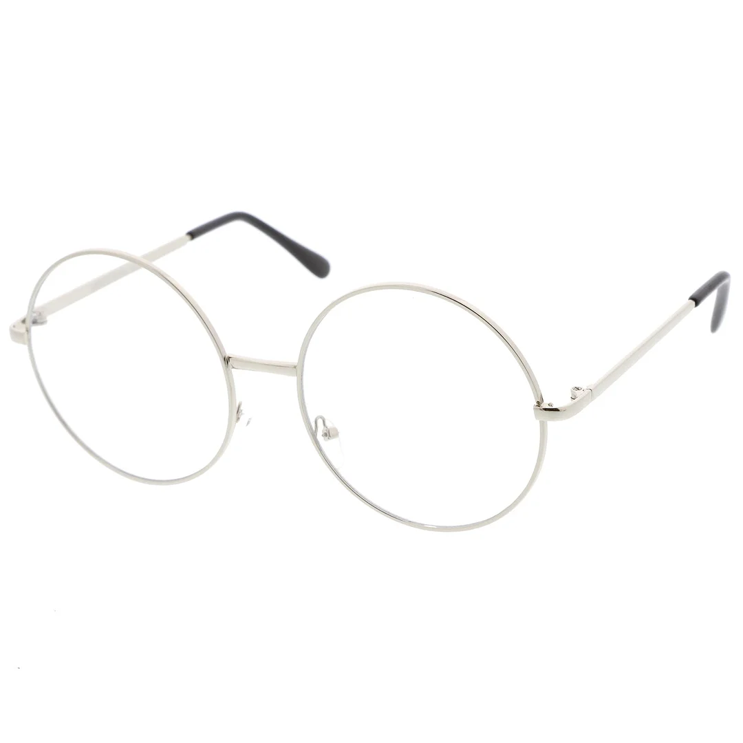 Oversize Metal Frame Slim Temple Clear Lens Round Eyeglasses 60mm