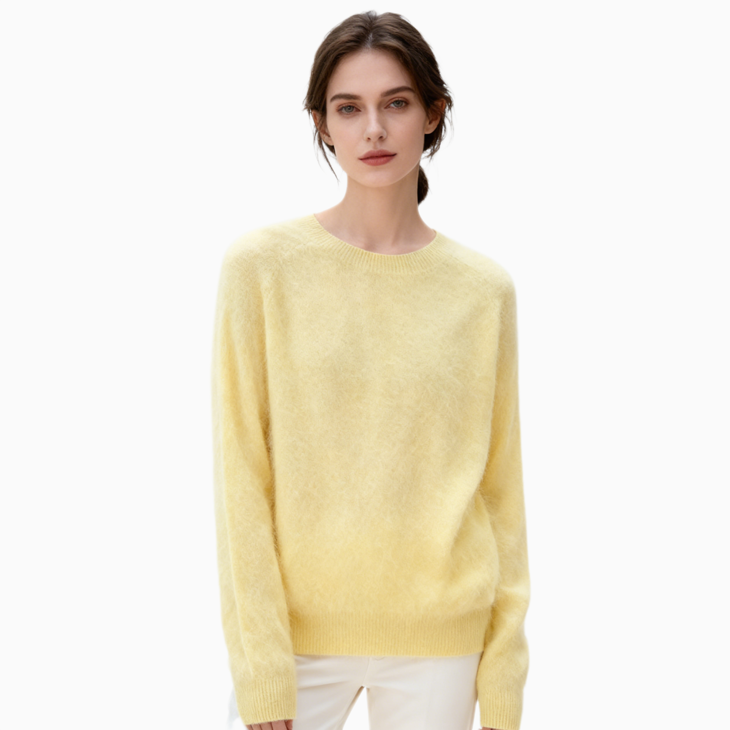 100% Wool Brushed Sweater Round Neck For Women REAL SILK LIFE