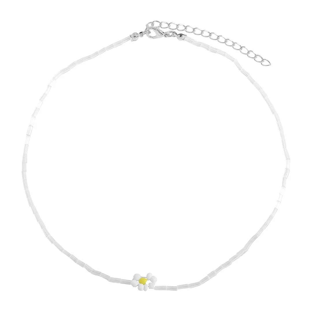 Dvacaman 2021 New INS Korean Sweet Colorful Little Flower Acrylic Pearl Bohemian Beaded Clavicle Necklaces for Women DIY Jewelry