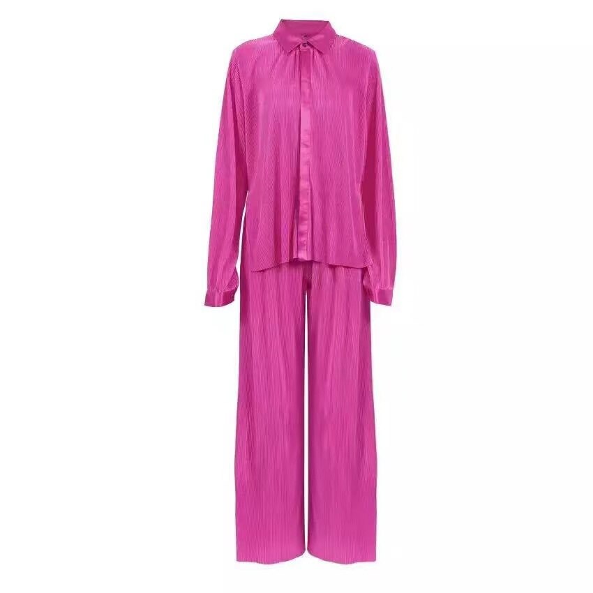 Joskka Womens Fashion Homewear Loose Long Sleeve Blouses And High Waist Wide Leg Pants