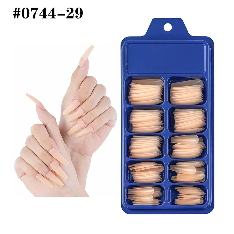 100pcs Professional Fake Nail Tips Coffin Long Ballerina Full Cover Nail Art 10 Sizes Colorful Press on Nails Manicure Soft Box-Nail Inspo