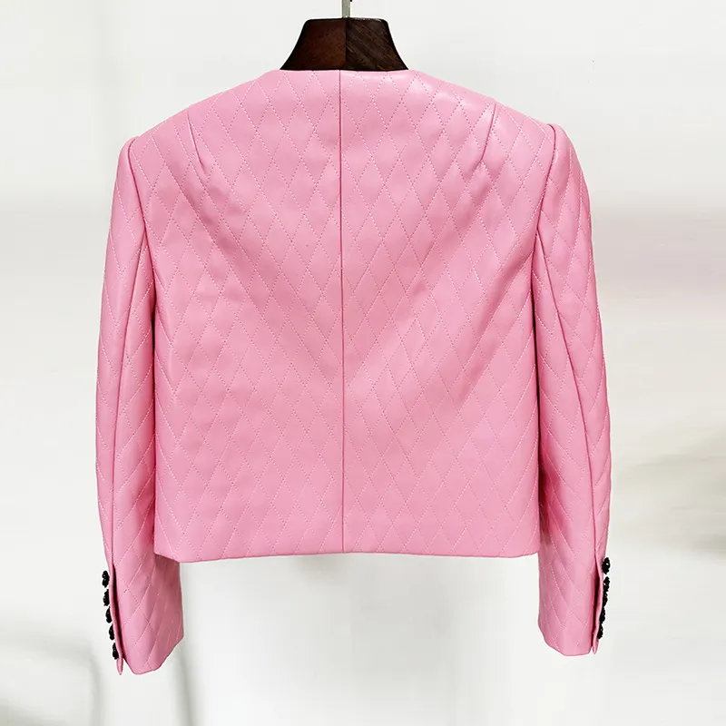 Nigikala Nigikala New Star Fashion Flowers Decorated Rose Buckle Ling Leather Short Jacket Jacket