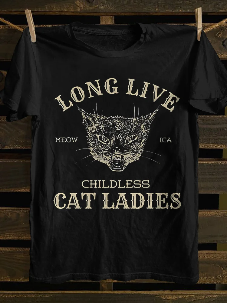 Teecade Teecade Long Live Childless Cat Ladies Art Print T-shirt