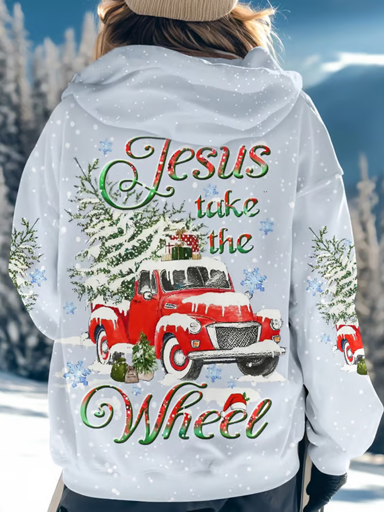 Comstylish Women's Jesus Take The Wheel Christmas Printed Hoodie