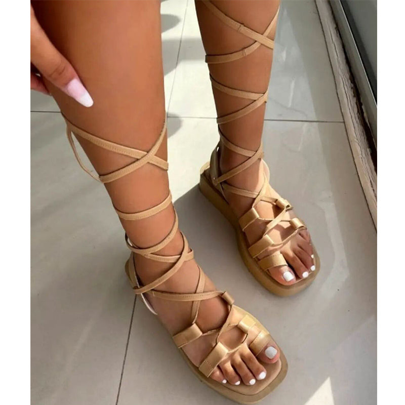 Women's peep toe ankle tie-up platform gladiator sandals