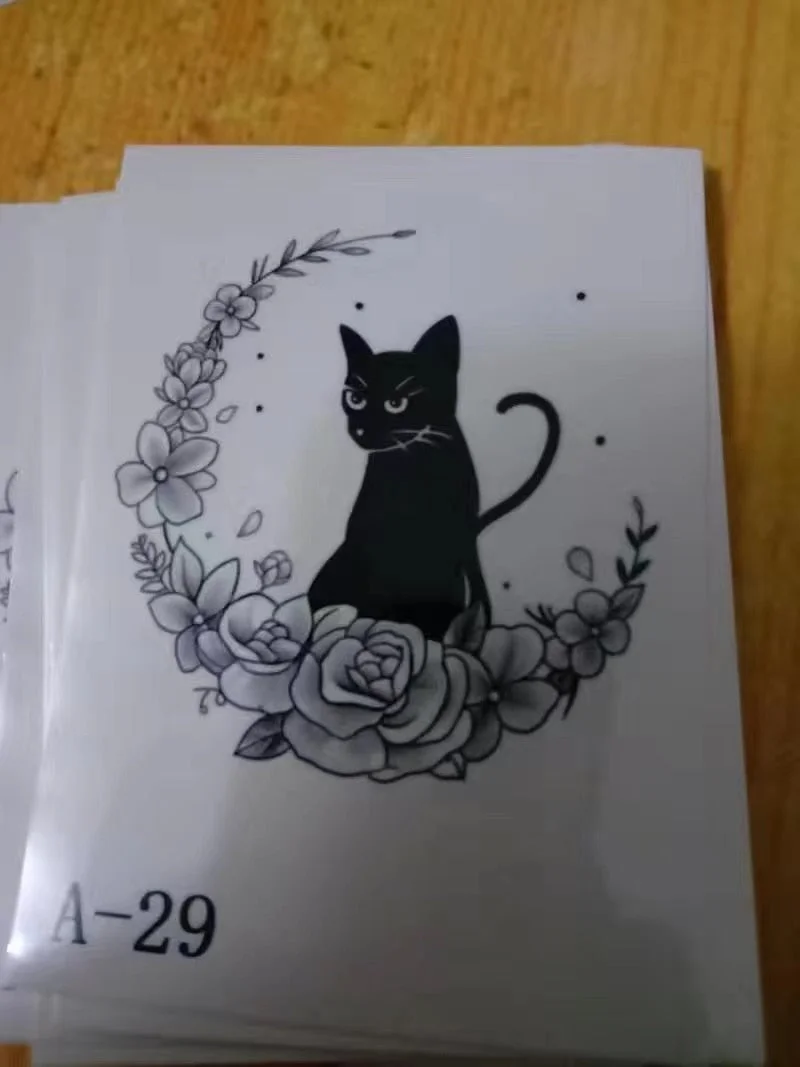 1PC Black Cat Fake Tattoo Stickers For Men Women Ankle Arm Wirst Body Art Temporary Tattos Waterproof Flash Decals Tatoos