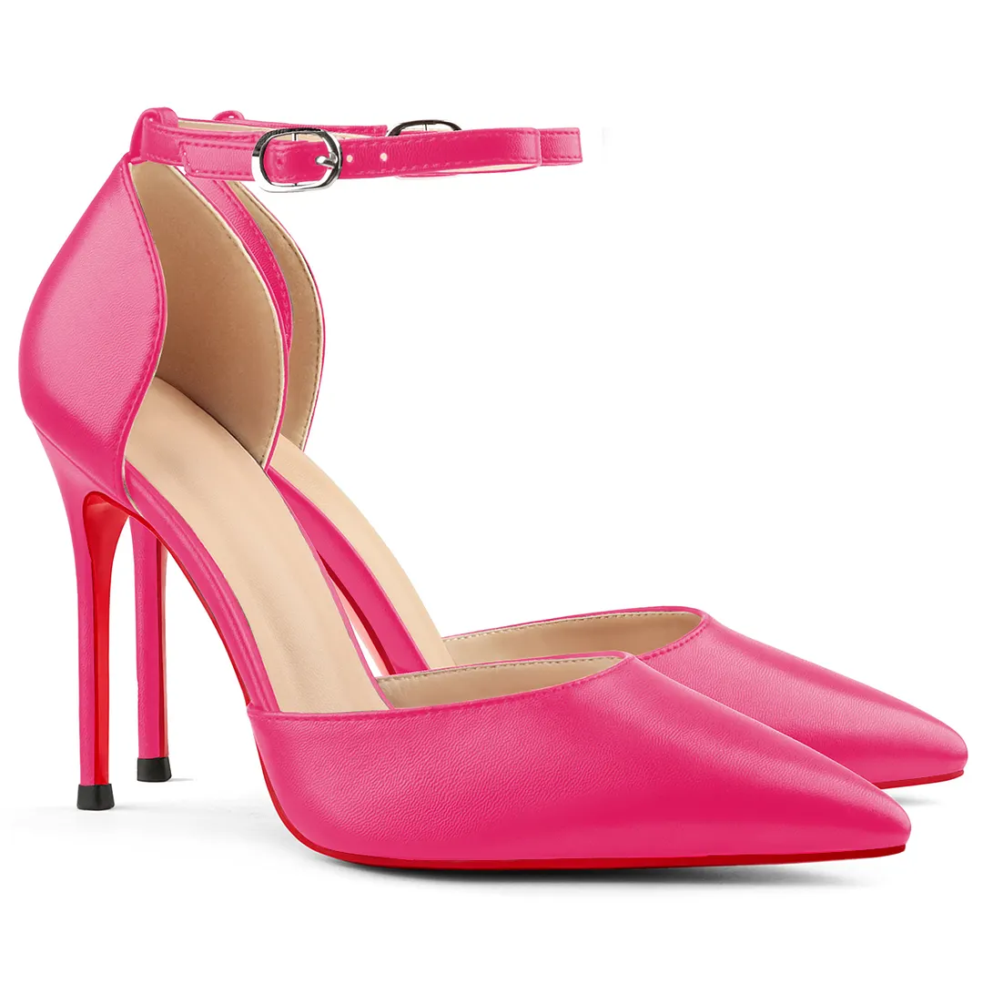 100mm Women&rsquo;s High Heels Ankle Strap Pointed Toe Matte Pumps Wedding Party  Sandals-vocosishoes