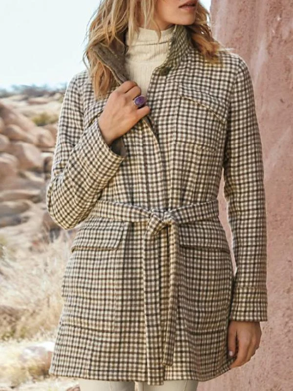 Mayoulove Autumn lace-up plaid coat-Mayoulove