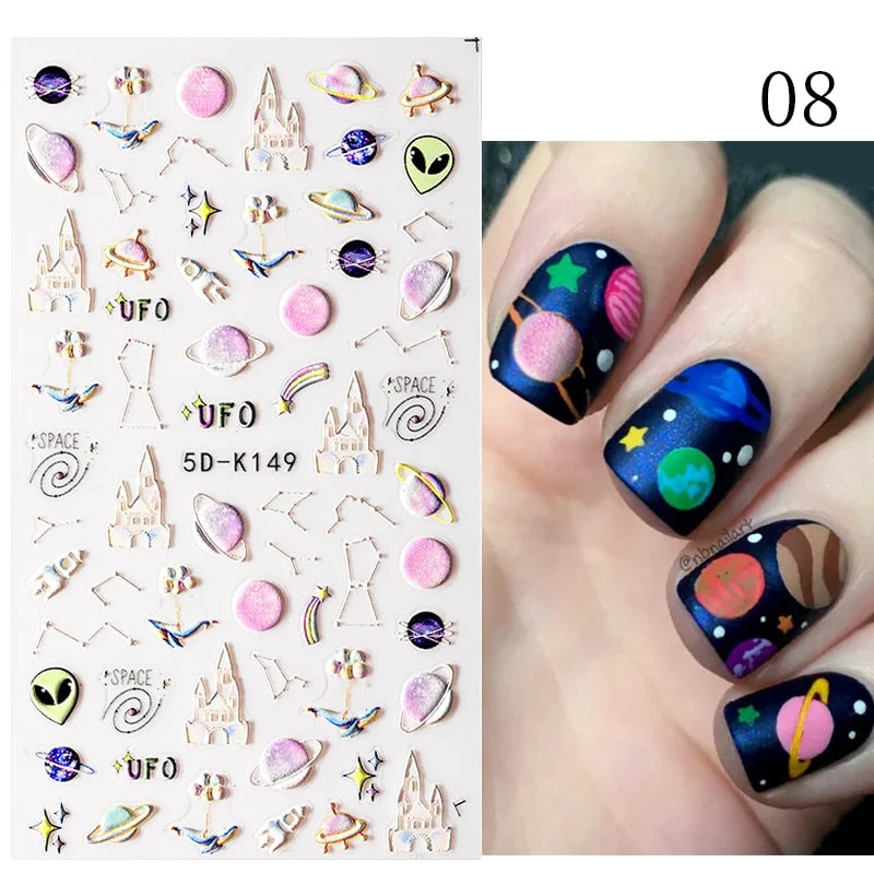 1PC French 5D Nail Sticker Embossed Flower Bubble Pattern Self-Adhesive Slider Wedding Design Nails Decals Nail Art Decoration-Nail Inspo