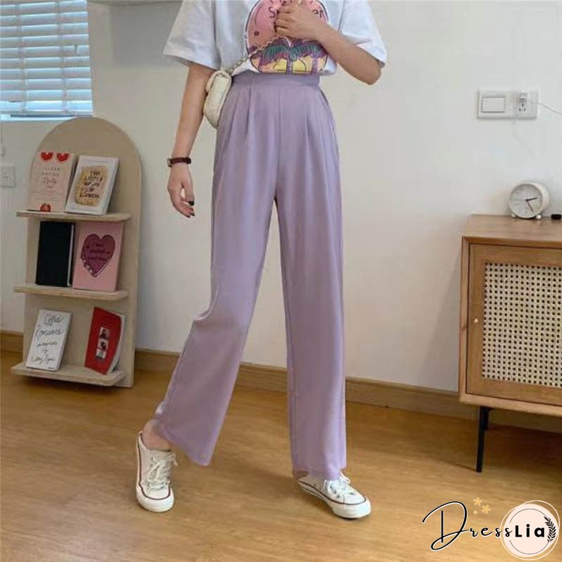 Christmas Gift JMPRS Autumn Women Wide Leg Pants Loose Elastic High Waist Korean Cotton Straight Full Pant Fashion Casual Female Solid Trousers