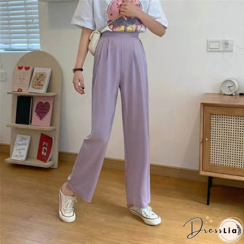Christmas Gift JMPRS Autumn Women Wide Leg Pants Loose Elastic High Waist Korean Cotton Straight Full Pant Fashion Casual Female Solid Trousers